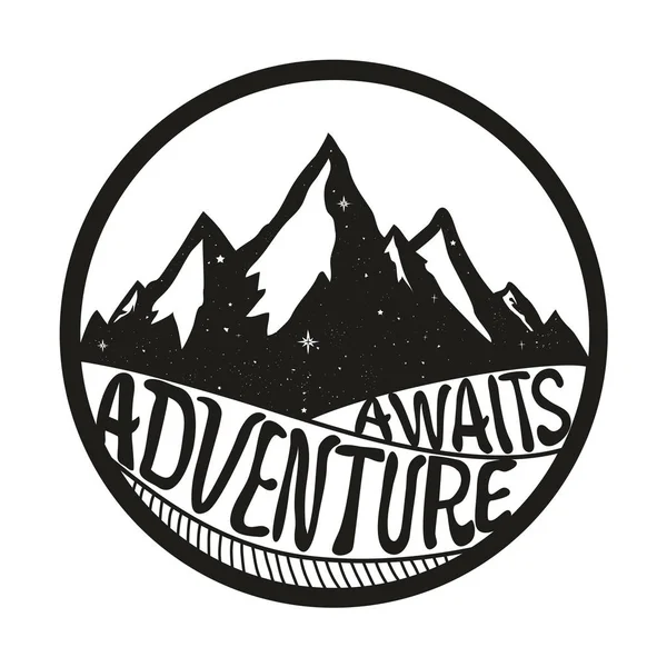Adventure Awaits Cartel Inspirador Tipografía Con Texto Estrellas Montañas Estilo — Vector de stock