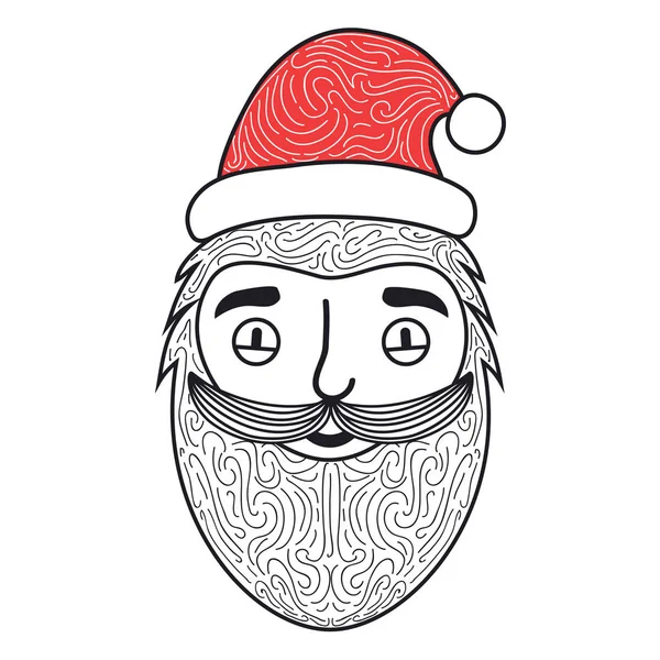 Buon Natale Disegnato Mano Illustrazione Stile Con Testa Babbo Natale — Vettoriale Stock