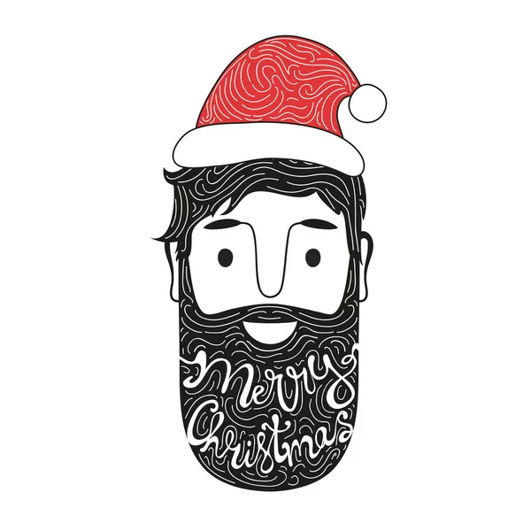 Feliz Navidad Ilustración Estilo Dibujado Mano Con Cabeza Del Hombre — Vector de stock