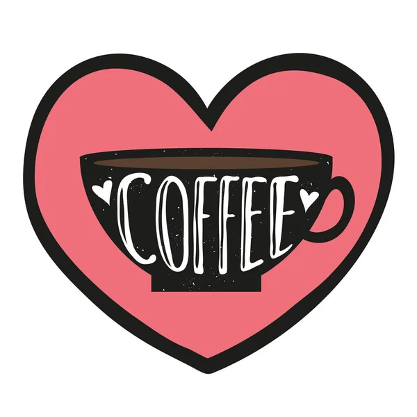 Vektor Illustration Mit Tasse Herzen Und Schriftzug Wort Kaffee — Stockvektor