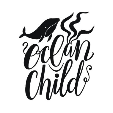 Balina ve metin - okyanus alt yazı ile vektör çizim. Tipografi baskı tasarımı ile deniz hayvan