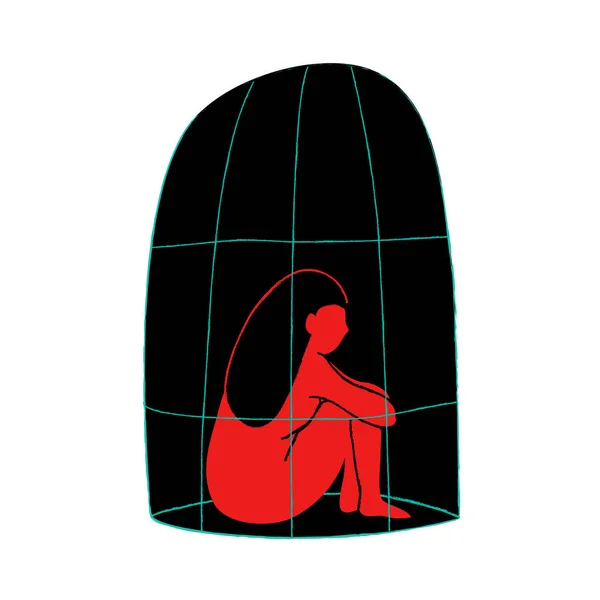 Ilustración Vectorial Con Mujer Sentada Celda — Archivo Imágenes Vectoriales
