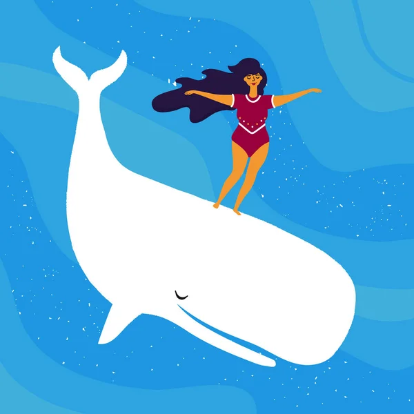 Funny Surf Poster Girl Ocean Animal — Stock Vector