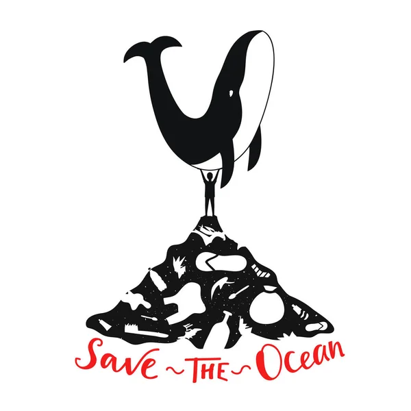 生态排版励志海报 拯救海洋字母报价 — 图库矢量图片