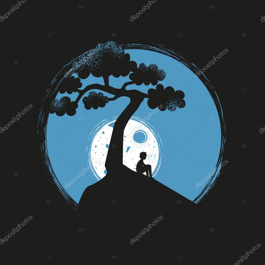 Vector Illustration With Lonely Young Man Silhouette Sitting On The Hill White Moon Blue Sky And Black Tree Premium Vector In Adobe Illustrator Ai Ai Format Encapsulated Postscript Eps Eps Format Vector Illustration With Lonely Young Man Silhouette Sitting On The Hill White Moon Blue Sky And Black Tree Premium Vector In Adobe Illustrator Ai Ai Format Encapsulated Postscript Eps Eps Format