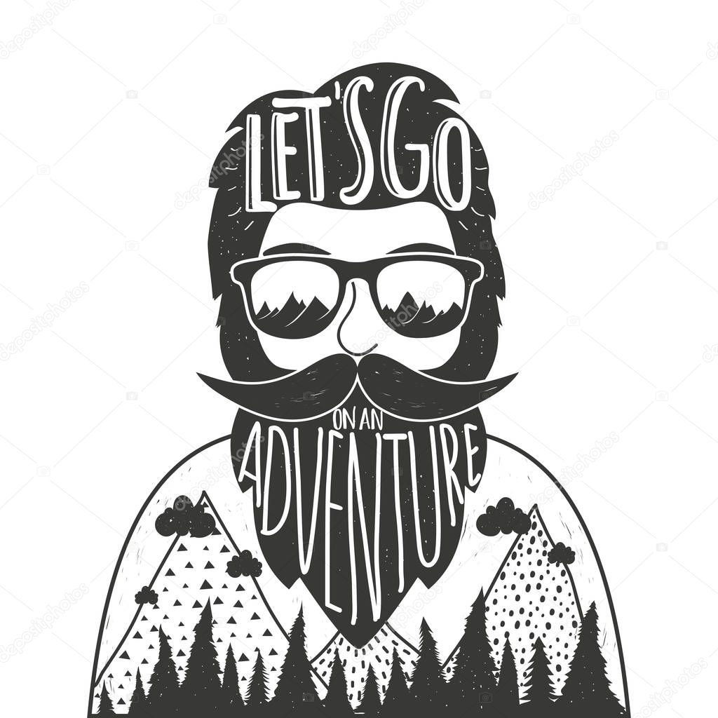 Trendy hipster style greeting card design, inspirational poster with nature landscape