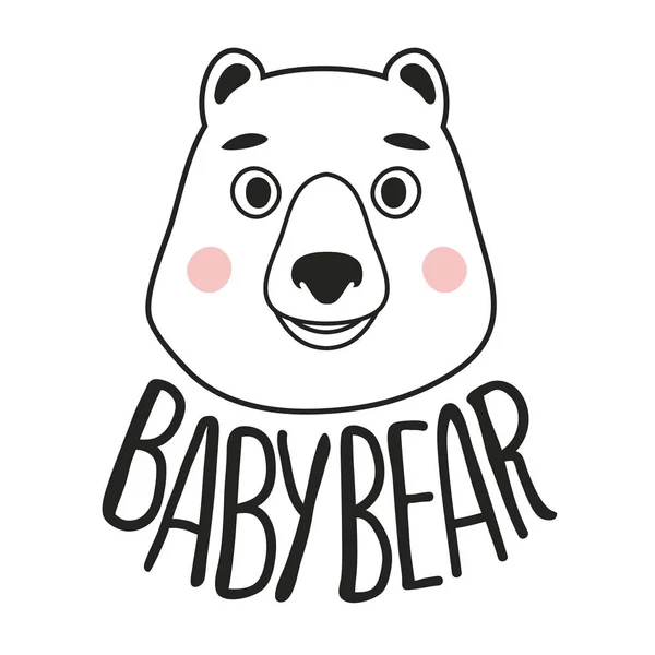 Vektorové Ilustrace Medvědí Hlavou Nápis Doodle Styl Textu Baby Bear — Stockový vektor