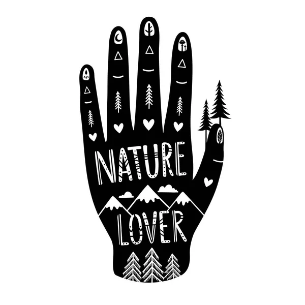 Vector Illustration Black Human Hand Lettering Ornate Text Nature Lover — Stock Vector