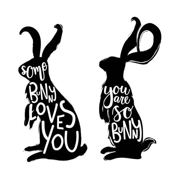 ชุดภาพเวกเตอร์ที่มีรูปกระต่ายและคําพูดตัวอักษร กระต่ายบางตัวรักคุณและคุณเป็นกระต่ายมาก การออกแบบการพิมพ์เสื้อผ้าตลก โปสเตอร์การพิมพ์กับสัตว์ — ภาพเวกเตอร์สต็อก