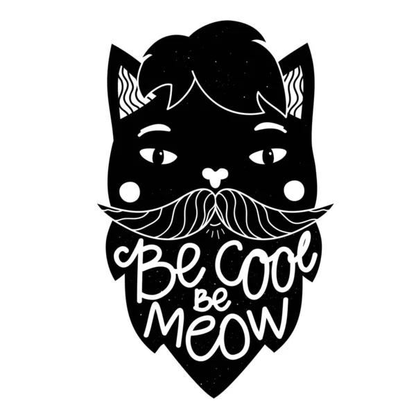 Illustration vectorielle avec chat barbu hipster et texte de lettrage - Soyez cool, être Meow . — Image vectorielle