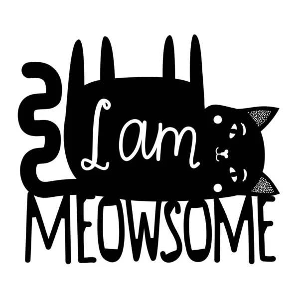 Vektorová ilustrace s pokládací černé kočky a legrační slang fráze-já jsem Meowan. — Stockový vektor