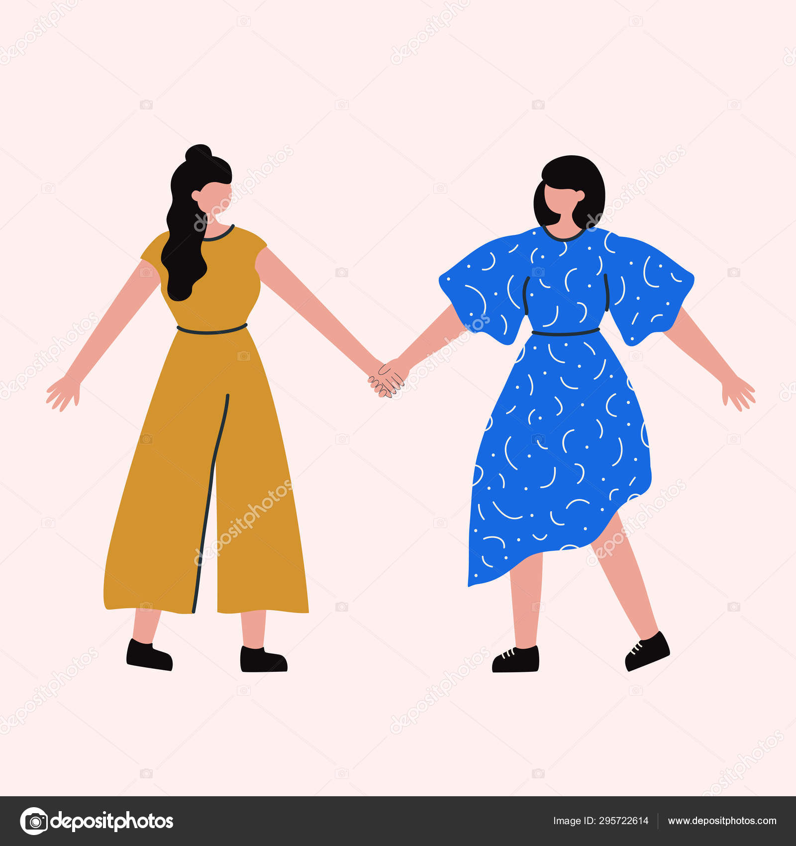 与妇女或女孩站在一起，并手牵手的矢量的. 图库矢量图©julymilks 295722614, image size:1600x1700