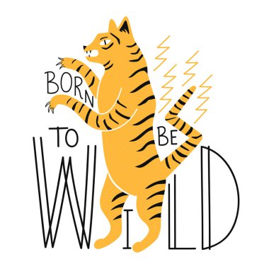 Kaplan ve yazı alıntı ile Vektör illüstrasyon - vahşi olmak için doğmuş