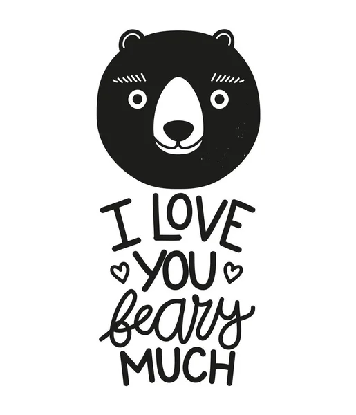 Vector Illustration Bear Head Lettering Quote Love You Beary Much — Stock Vector