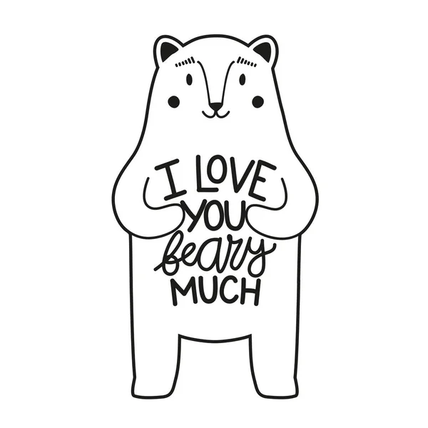 Vector Illustration Polar Bear Lettering Text Love You Beary Much — Stock Vector