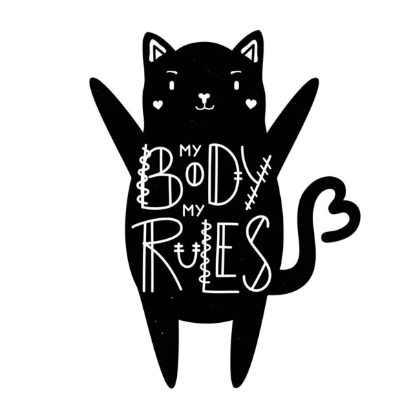 Vector Illustration Black Cat Lettering Quote Body Rules — Stock Vector