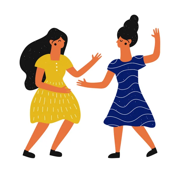 Vektorillustration Tanzender Frauen Blauen Und Gelben Kleidern — Stockvektor