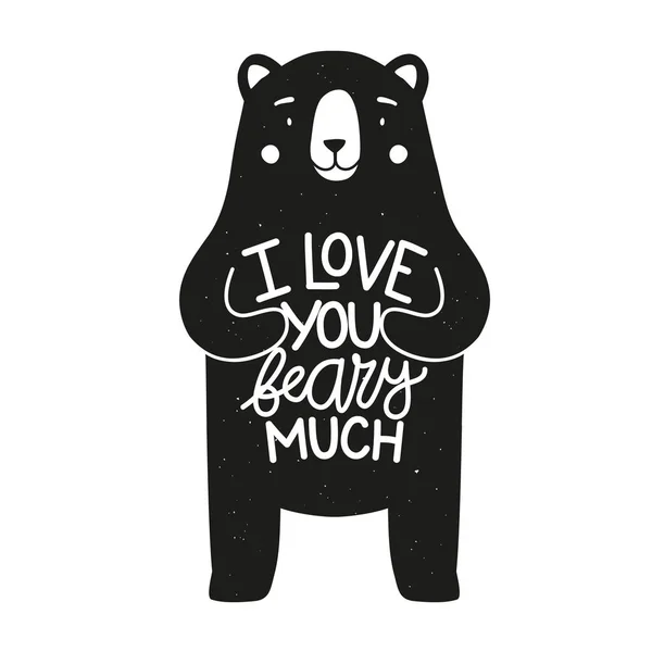 Vector Illustration Black Bear Grunge Dots Lettering Quote Love You — Stock Vector