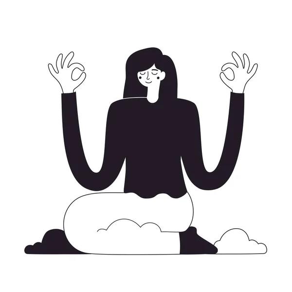 Ilustração Vetorial Com Mulher Sentada Praticando Meditação — Vetor de Stock