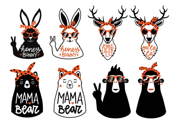 Komik siyah, kırmızı ve beyaz tipografi seti, giyim baskısı dizayn şablonları