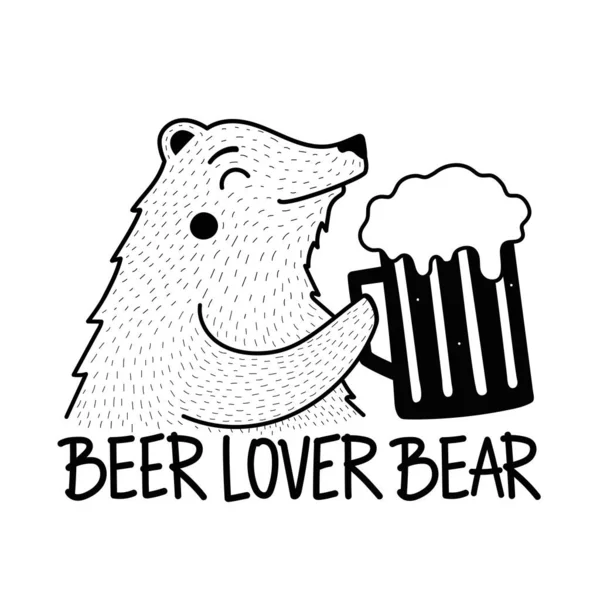 Urso Sorrindo Engraçado Com Grande Copo Cerveja Frase Letras Cerveja —  Vetores de Stock