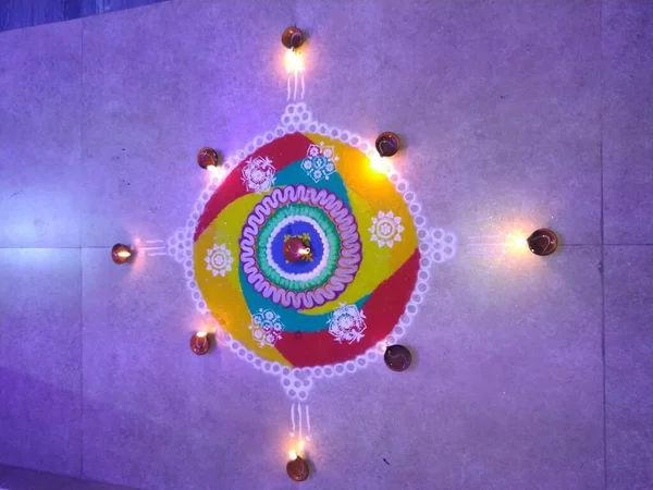Indian Festival Diwali Rangoli Vacker Och Färgglad Dekorerad Med Diyor — Stockfoto
