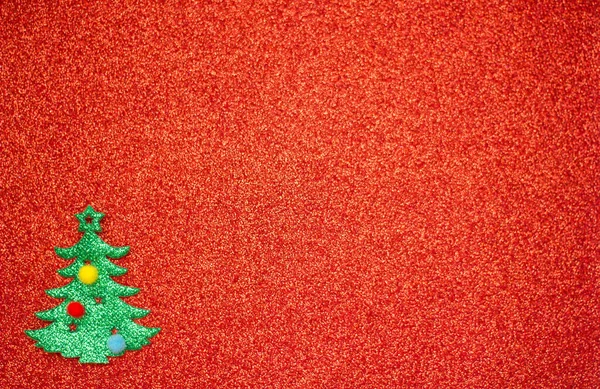 Decorativo Giocattolo Albero Natale Uno Sfondo Scintillante Rosso Lucido Cartolina — Foto Stock