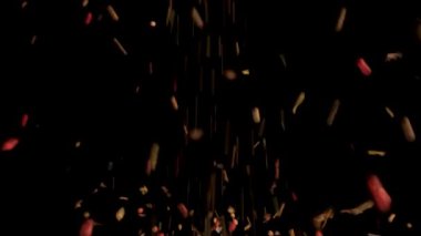 Kırmızı, siyah biber ve diğer baharatlar masaya servis edilir ve dağıtılır. Ağır çekim. yüksek kalite