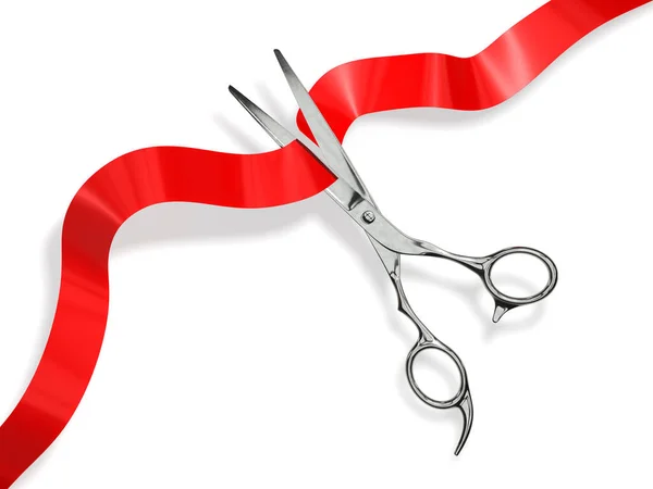 Scissors Cut Red Ribbon Rendering — Stock Photo, Image