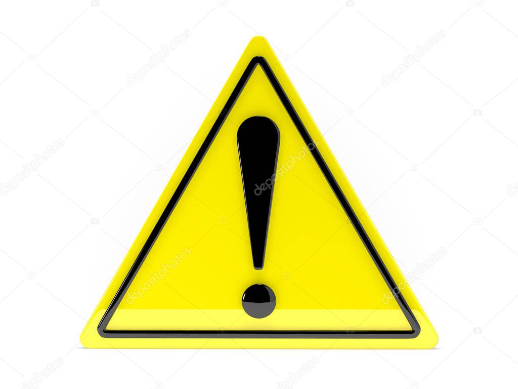 Triangle warning sign with exclamation point 3d rendering