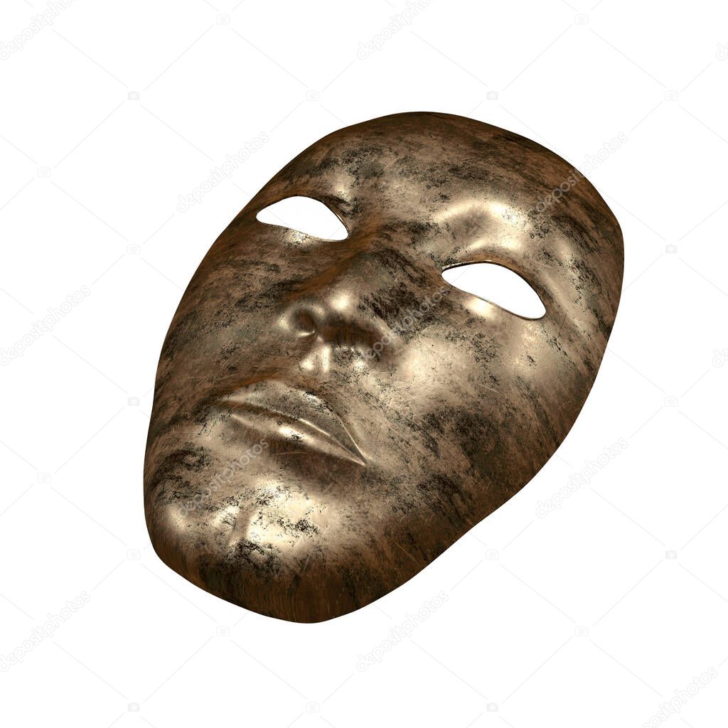 Ancient bronze mask 3d rendering