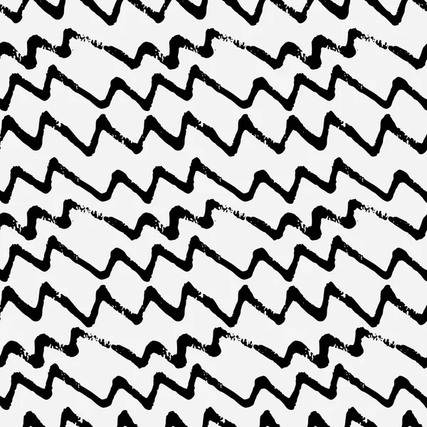 Zig zag dibujado a mano Patrón monocromo sin costura — Vector de stock