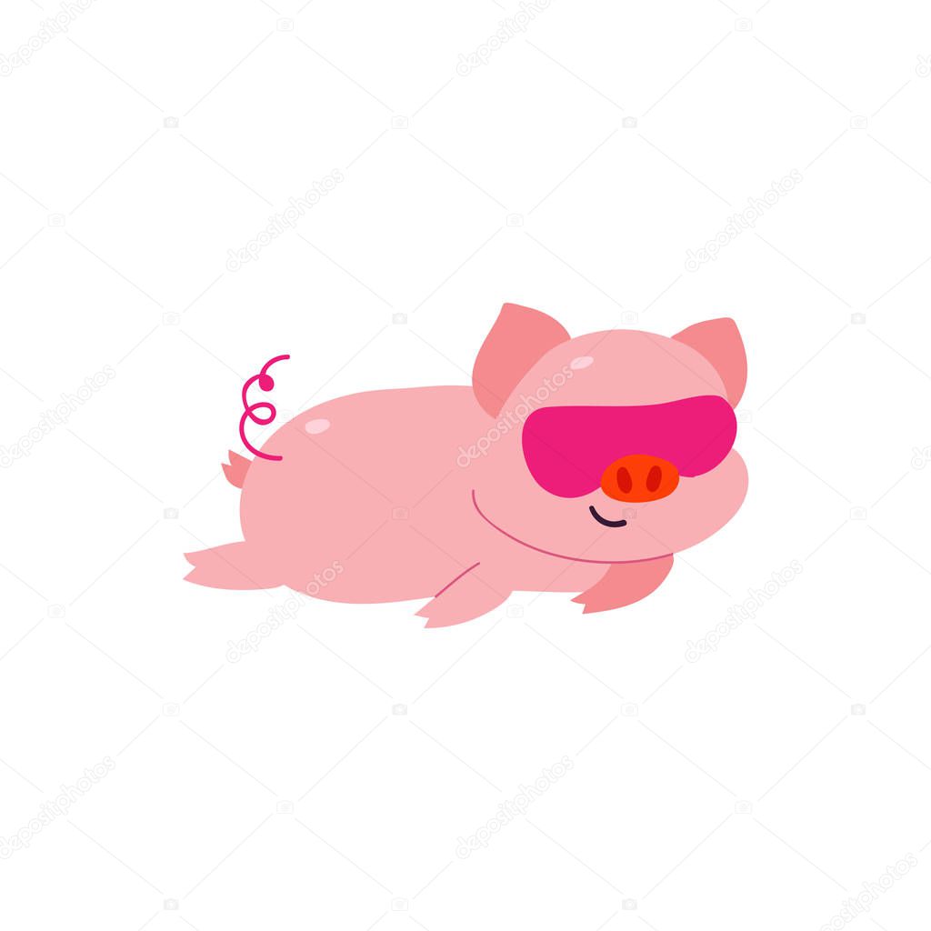 Cute and sleeping little pig character.