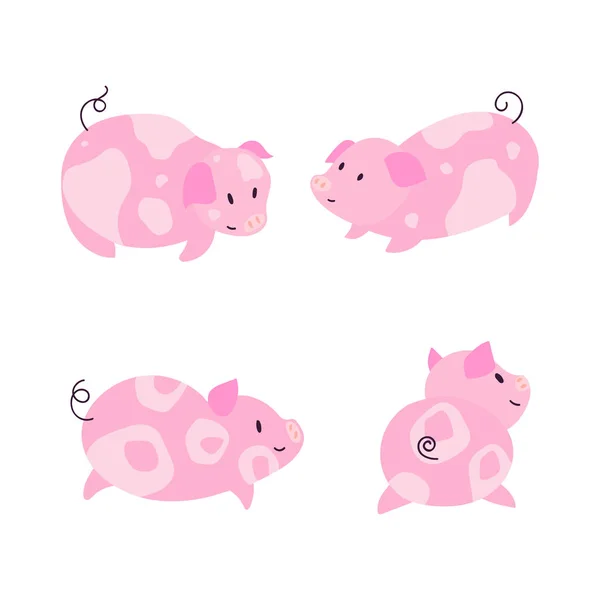 Bonito pequeno porquinho personagens ilustração conjunto . — Vetor de Stock