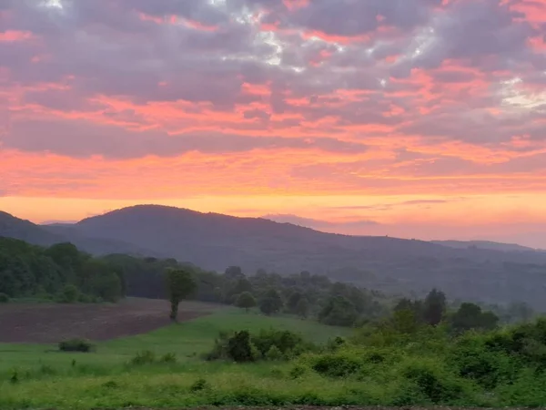 Pôr Sol Caminho Nis Sérvia — Fotografia de Stock