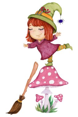 Yeşil şapkalı bir cadı bir sineğin üzerinde duruyor.