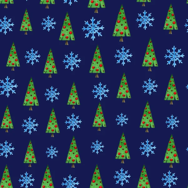 Christmas Trees Snowflakes Blue Background — Stock Photo, Image