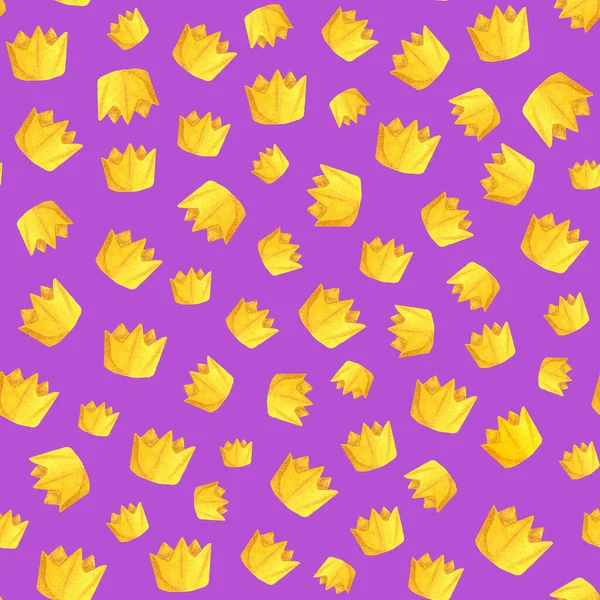 Das Muster Der Goldenen Kronen Auf Violettem Hintergrund — Stockfoto