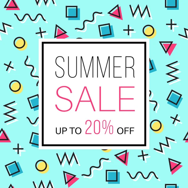 Online alışveriş indirim teklif, vektör, illüstrasyon için retro memphis tasarımı ile satışı büyük başlığı 