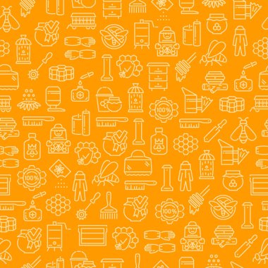 Bal Arıcılık ve apiculture Dikişsiz desen, anahat simgeleri ile arka plan