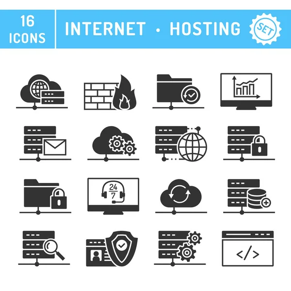Set di icone dei servizi cloud di hosting Internet — Vettoriale Stock