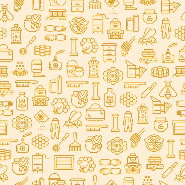 Honey beekeeping and apiculture seamless pattern, background with outline icons — Stock Vector