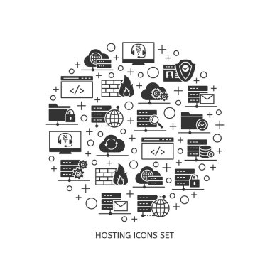  Beyaz arka plan üzerinde siyah tema barındırma web simgelerin ayarlamak