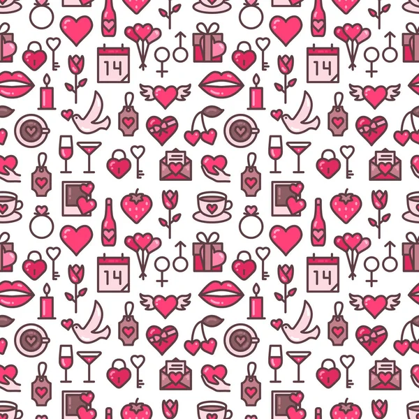 Patrón Sin Costura Del Día San Valentín Con Iconos Lineales — Archivo Imágenes Vectoriales