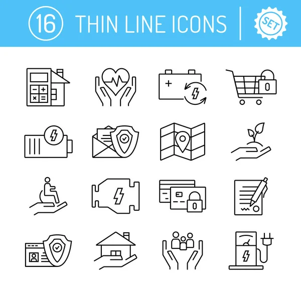 Thin line vector editable stroke icons set — Stock Vector