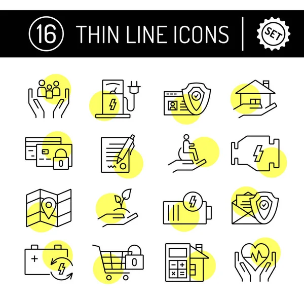 Conjunto Iconos Trazo Editable Vectorial Línea Delgada Bienes Raíces Seguros — Archivo Imágenes Vectoriales