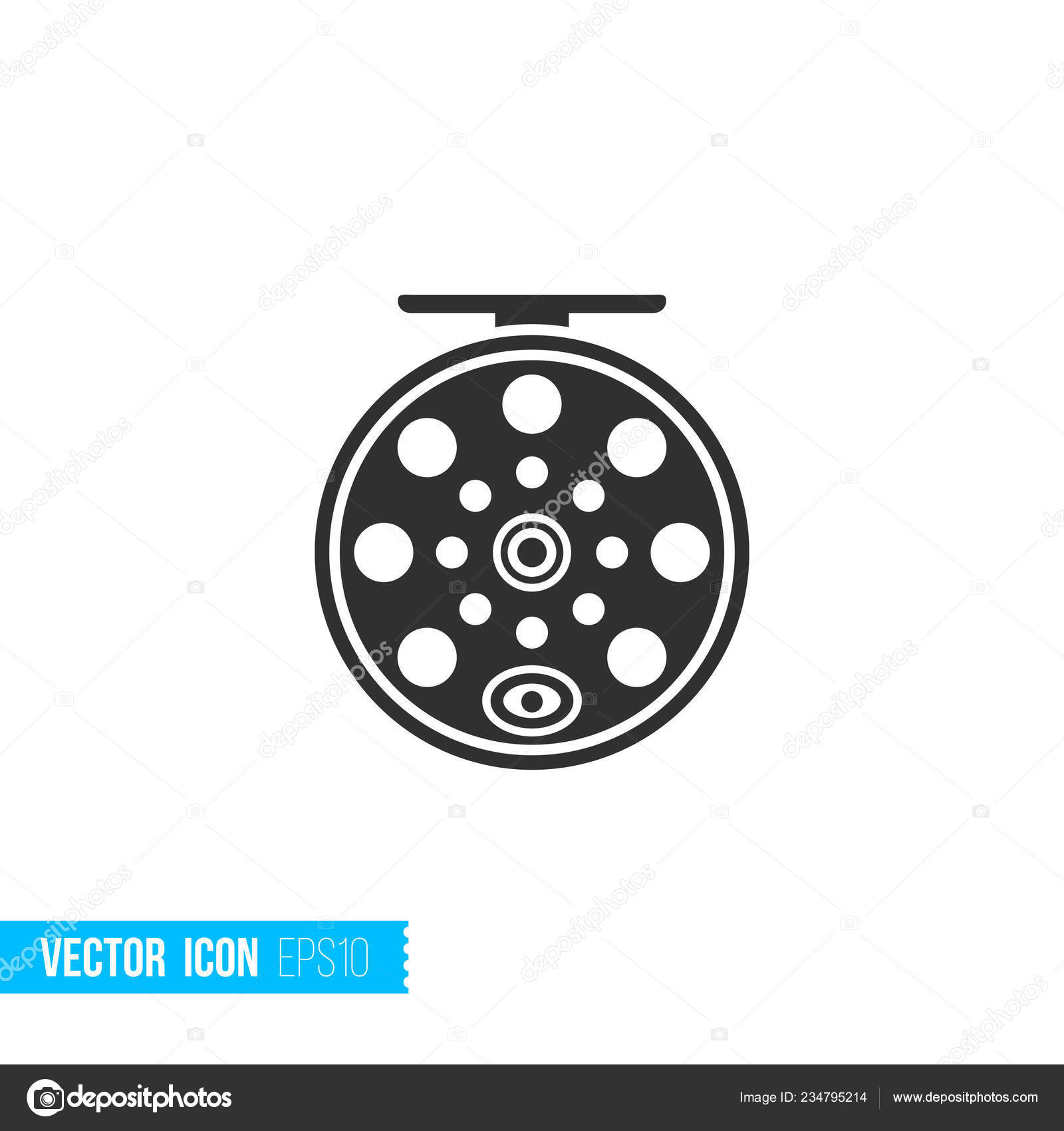 Fishing Reel Icon Silhouette Flat Style Isolated White Background