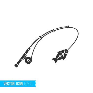 Fishing rod echo sounder icon in silhouette flat style isolated on white background. Vector illustration. clipart