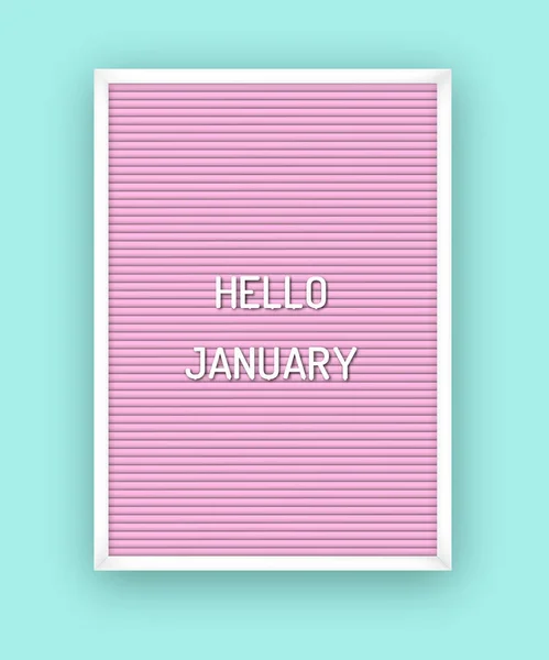 Vektoros Illusztráció Hello Január Motiváció Idézet Rózsaszín Letterboard Fehér Műanyag — Stock Vector