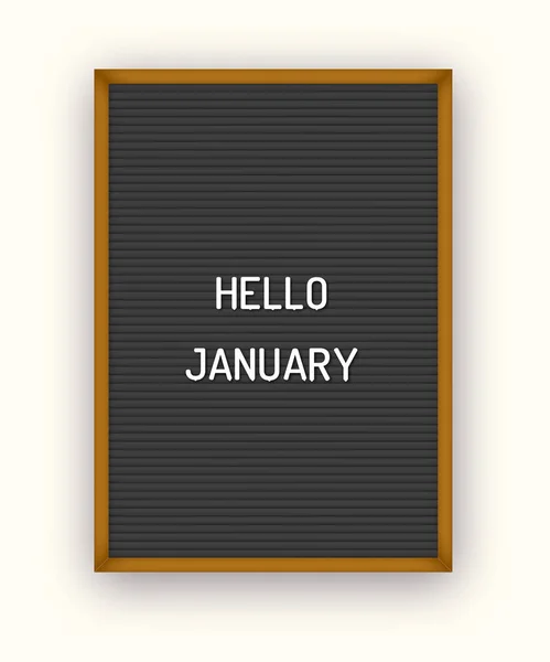 Hello január üdvözlő ajánlatot a fekete letterboard, fehér műanyag betű — Stock Vector